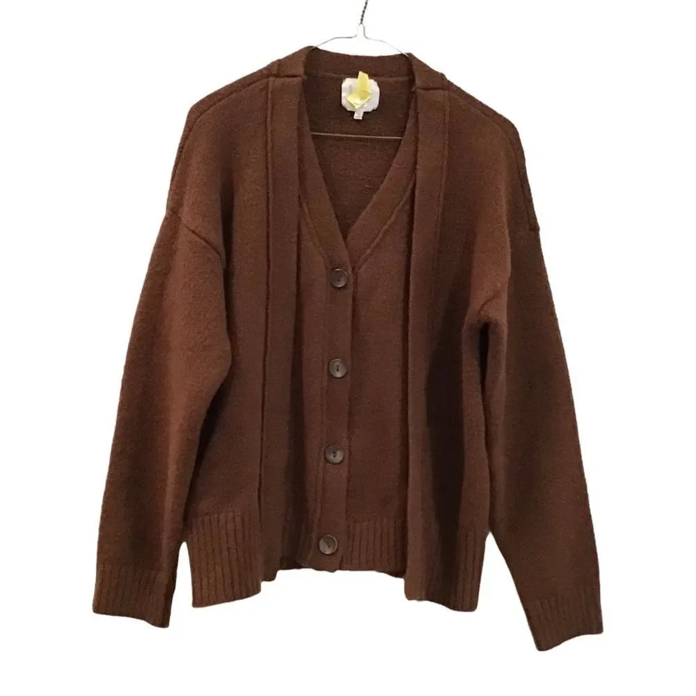J.O.A. Sweater Cardigan, Brown, Size M